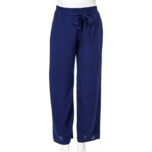 Tie Waist Wide‎ Leg Pants Flowy Lounge Casual Comfy Blue M NWOT